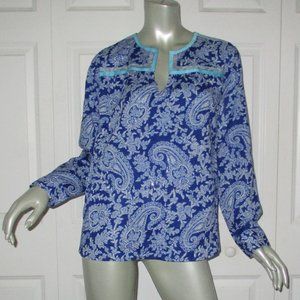J. CREW Blue & White Paisley Embroidered Long Sleeve Blouse